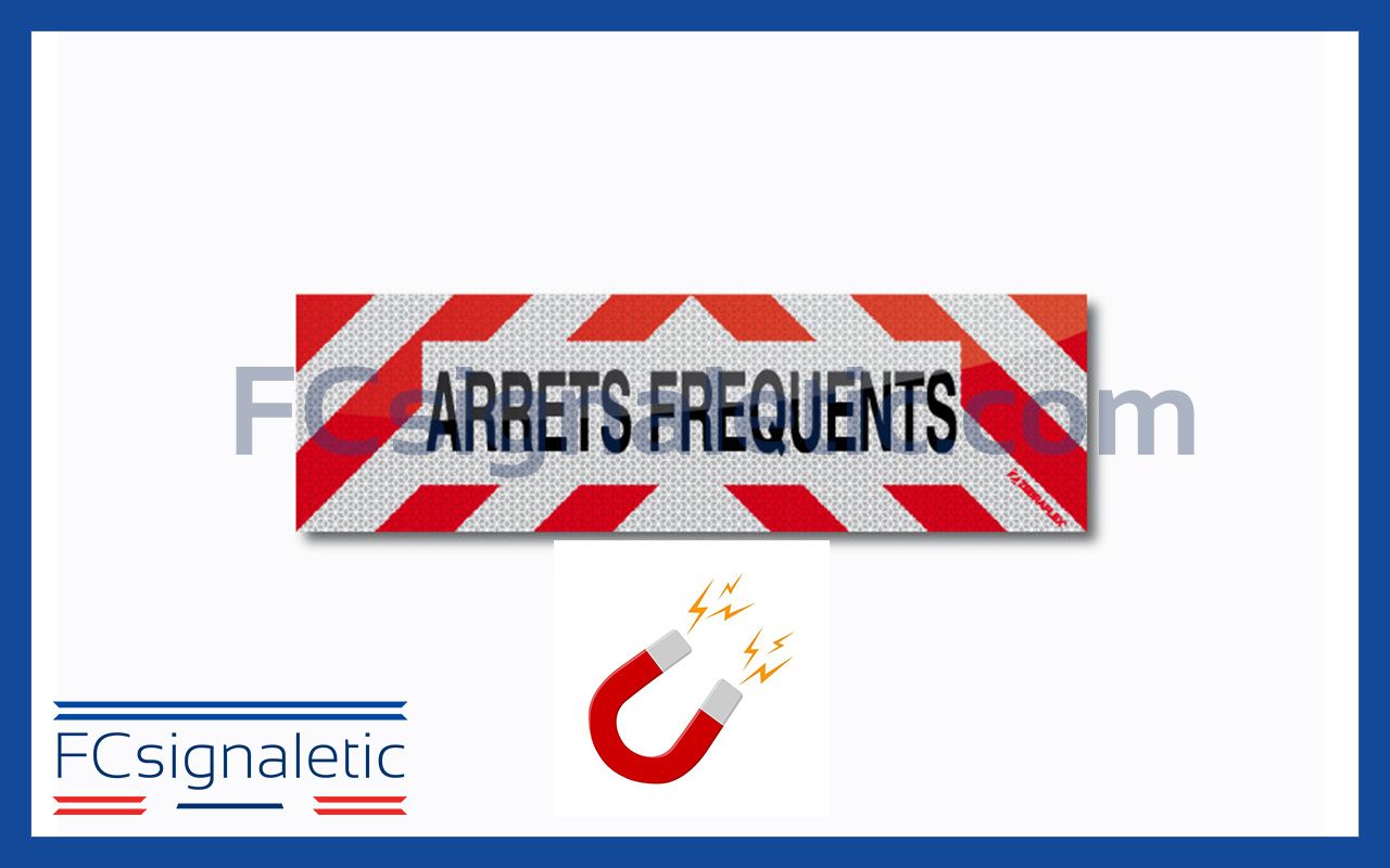 Sérigraphie bandeau magnétique ARRETS FREQUENTS 100x30 cm classe B pour véhicule