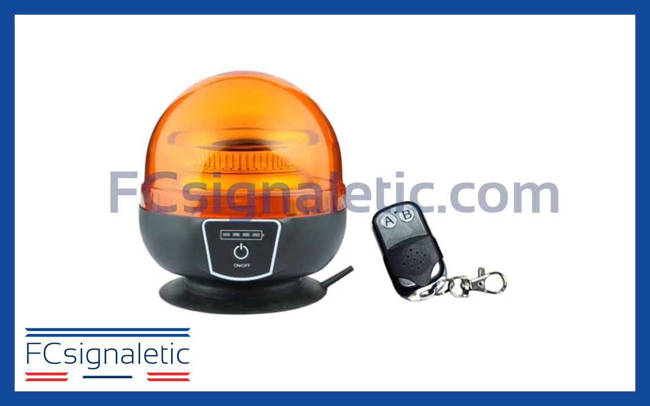Gyrophare à led orange autonome embase magnétique avec télécommande LEDWORK LWK0409TC