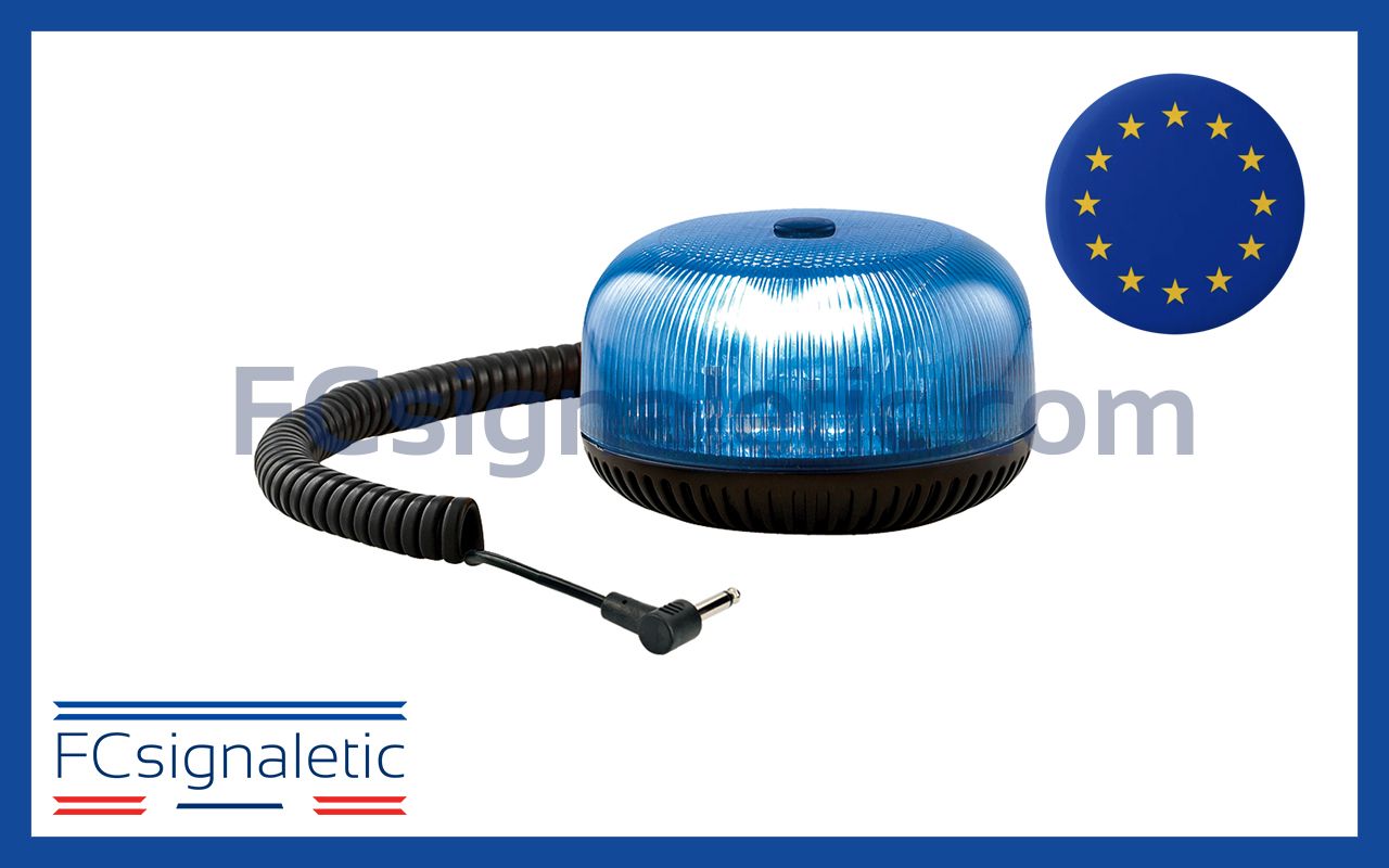 Gyrophare à LED CRYSTAL bleu embase magnétique prise allume jack classe 1 rotatif SIRENA 36404