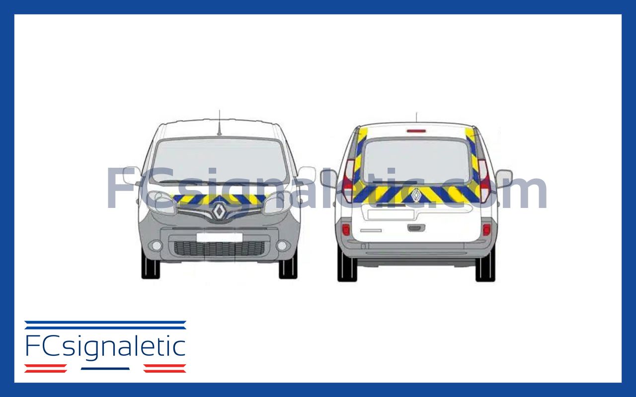 Kit sérigraphie balisage prédécoupé avant/arrière standard jaune rétroréfléchissant/bleu non rétroréfléchissant pour véhicules petits utilitaires