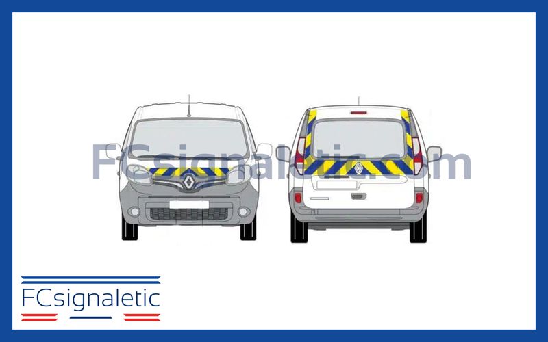 Kit sérigraphie balisage prédécoupé avant/arrière standard jaune rétroréfléchissant/bleu non rétroréfléchissant pour véhicules petits utilitaires