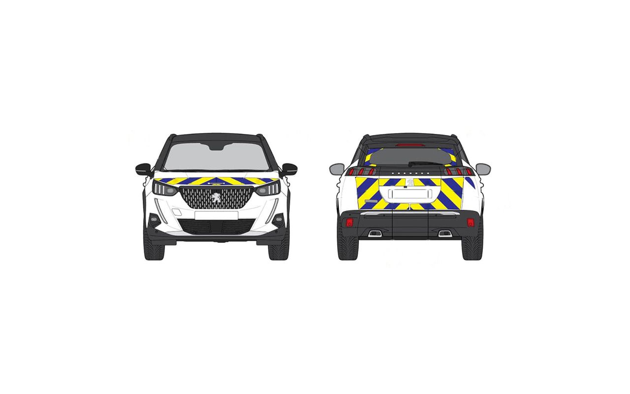 Kit sérigraphie balisage prédécoupé avant/arrière standard jaune/bleu 100% rétroréfléchissant pour véhicules légers