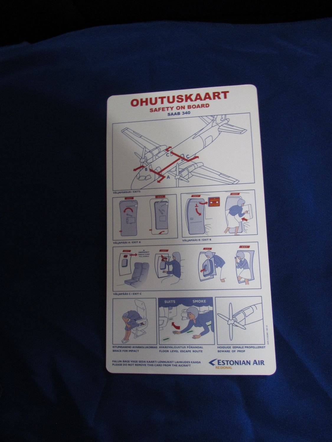 Estonian Air Regional Saab 340 Safety Card