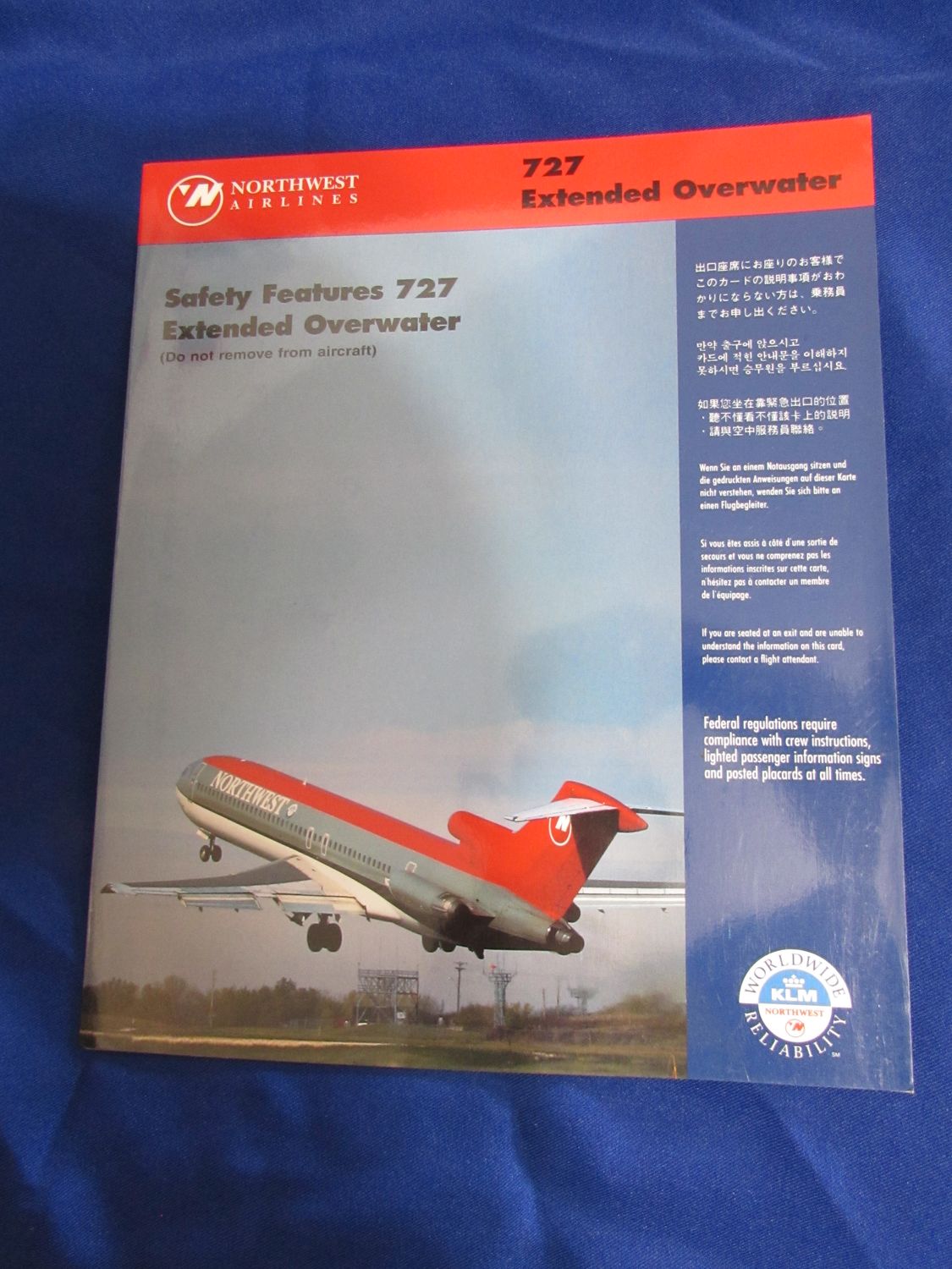Northwest 727 Extended Overwater Safety Card