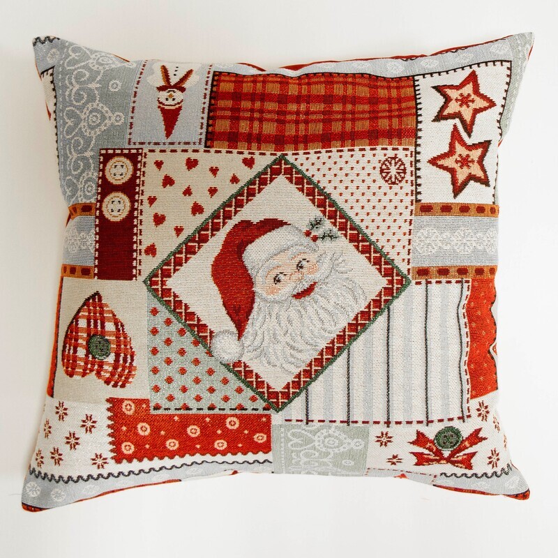 FODERA CUSCINO NATALIZIO BABBO NATALE EFFETTO PATCHWORK