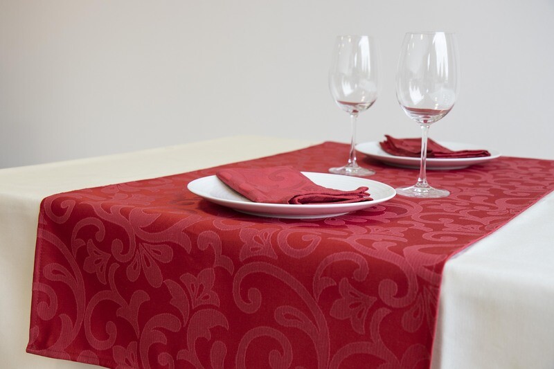 RUNNER FIANDRA JAQUARD FLOREALE ROSSO ORLO SEMPLICE