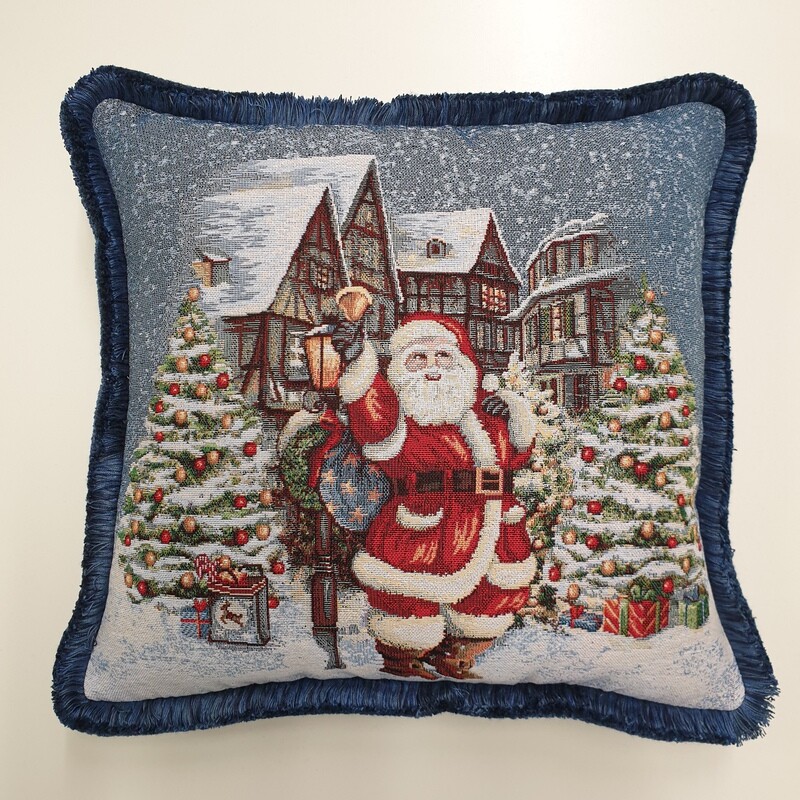 FODERA CUSCINO VILLAGGIO NATALE - SPAZZOLONE BLU