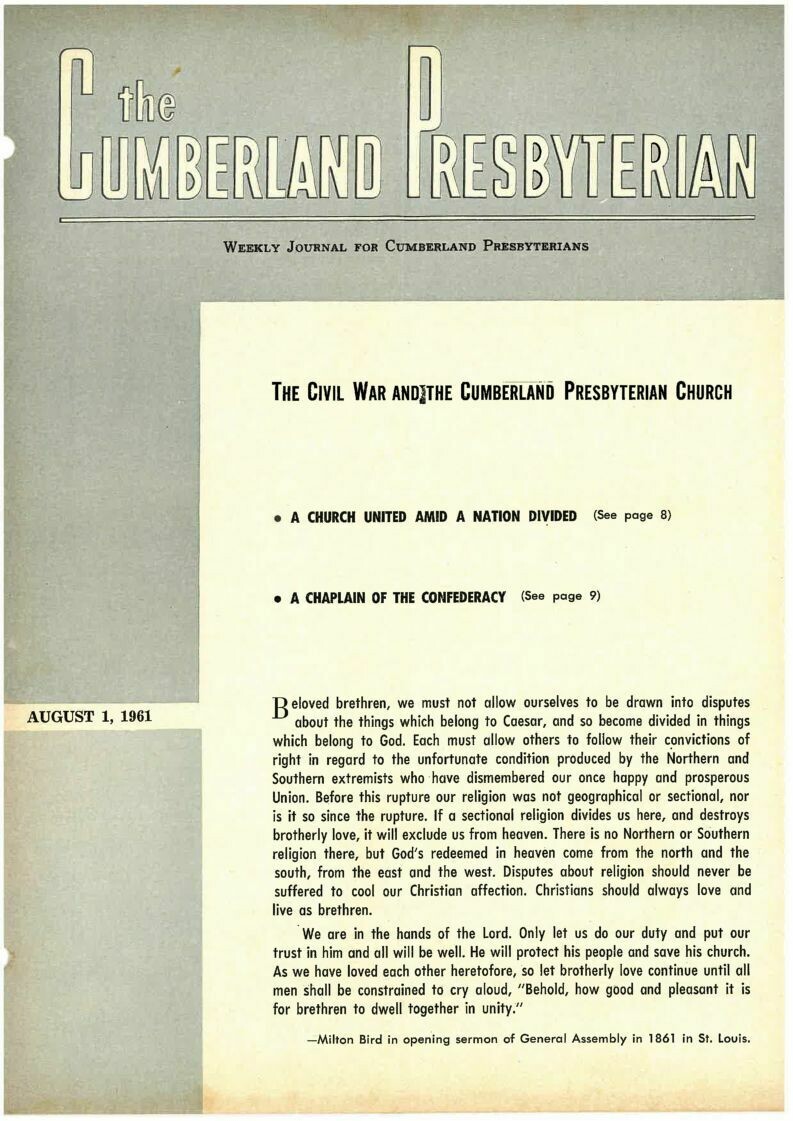 August 1961, Cumberland Presbyterian Magazines (four issues)