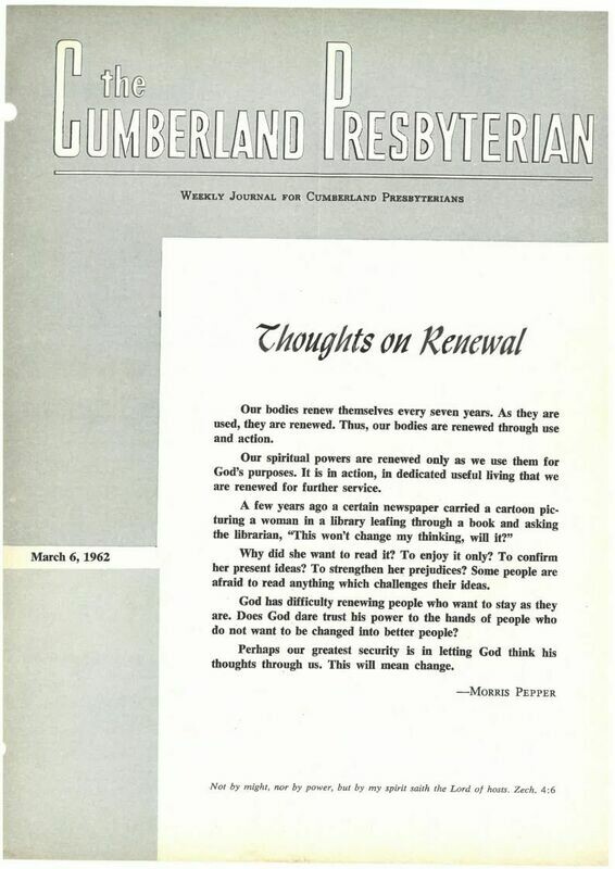 March 1962, Cumberland Presbyterian Magazines (four issues)