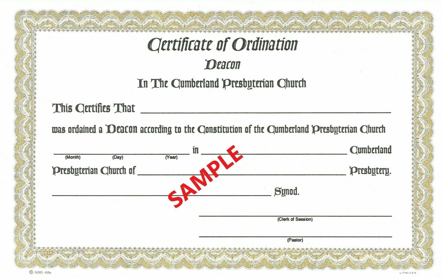 Certificate of Ordination - Deacon