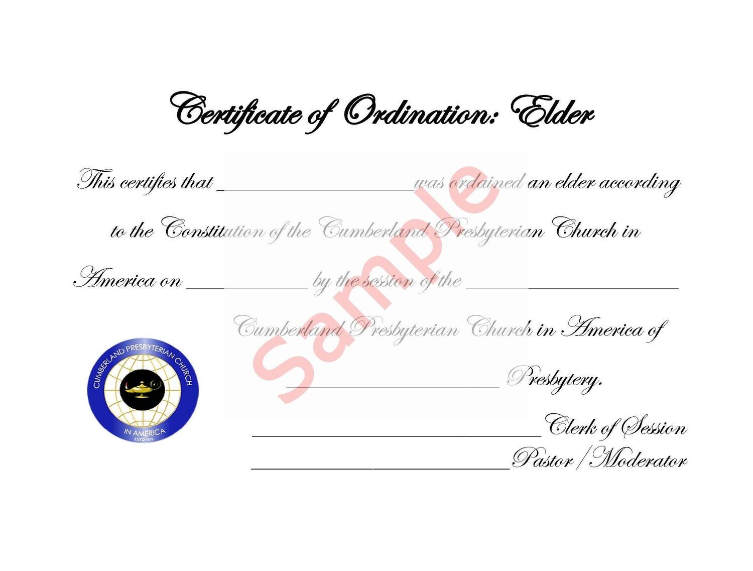 Certificate of Ordination Elder (CPCA)