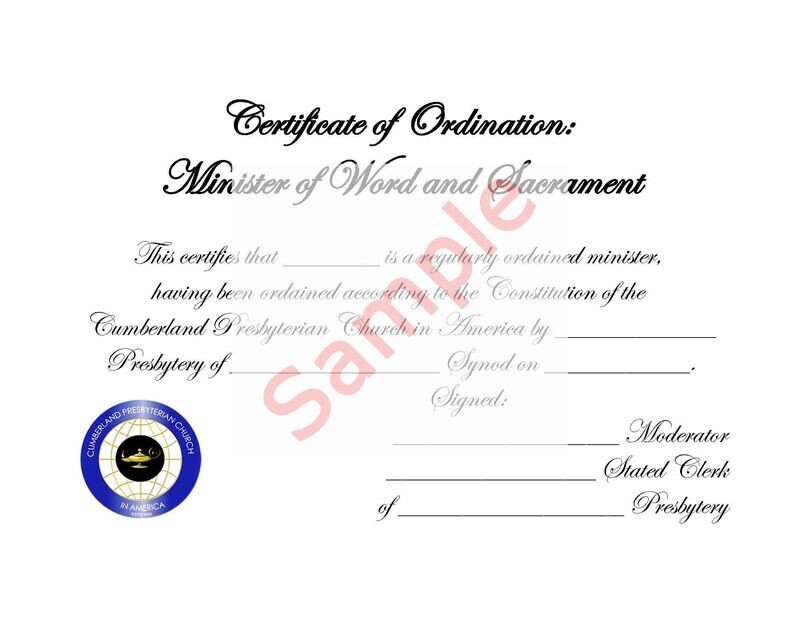 Certificate of Ordination Minister (CPCA)