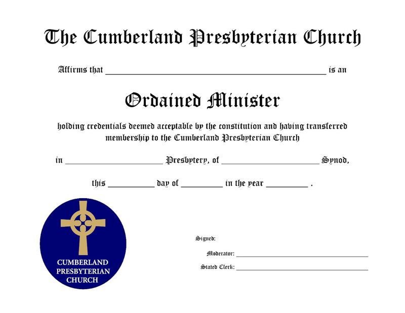 Certificate for Clergy Transfer / Recognition of Ordination (CPC)