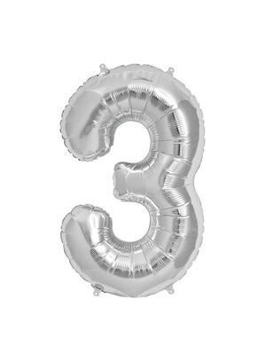 Number Balloon 3 - 7in Silver