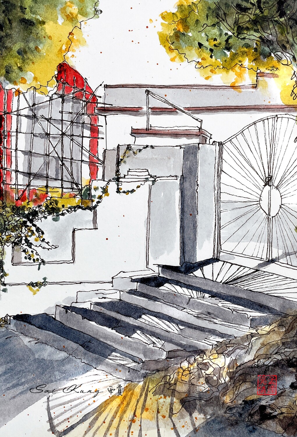 Shadows. Watercolour Greeting cards/ Postcards/ Art prints of Hong Kong 小店 香港水墨淡彩賀卡/ 明信片／印畫