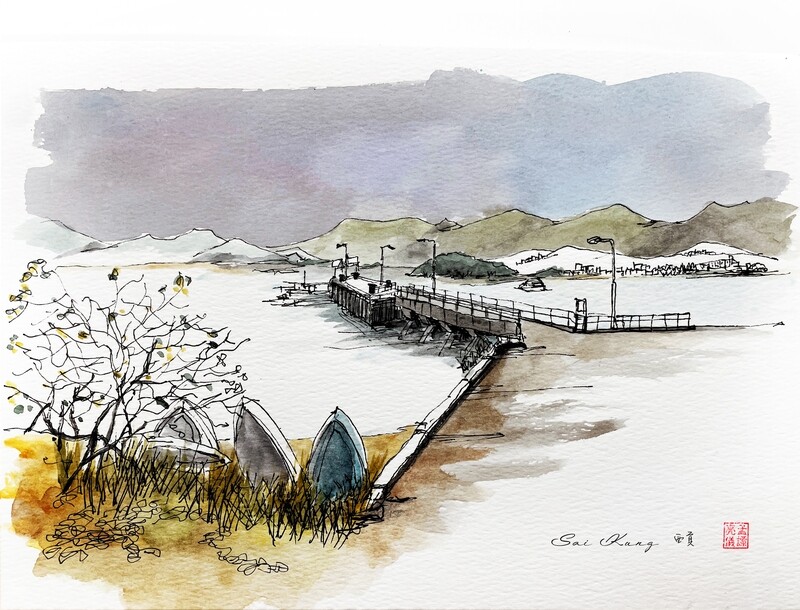 Quiet pier. Watercolour Greeting cards/ Postcards/ Art prints of Hong Kong 小店 香港水墨淡彩賀卡/ 明信片／印畫