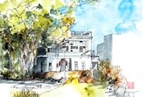 Sunlit house. Watercolour Greeting cards/ Postcards/ Art prints of Hong Kong 小店 香港水墨淡彩賀卡/ 明信片／印畫