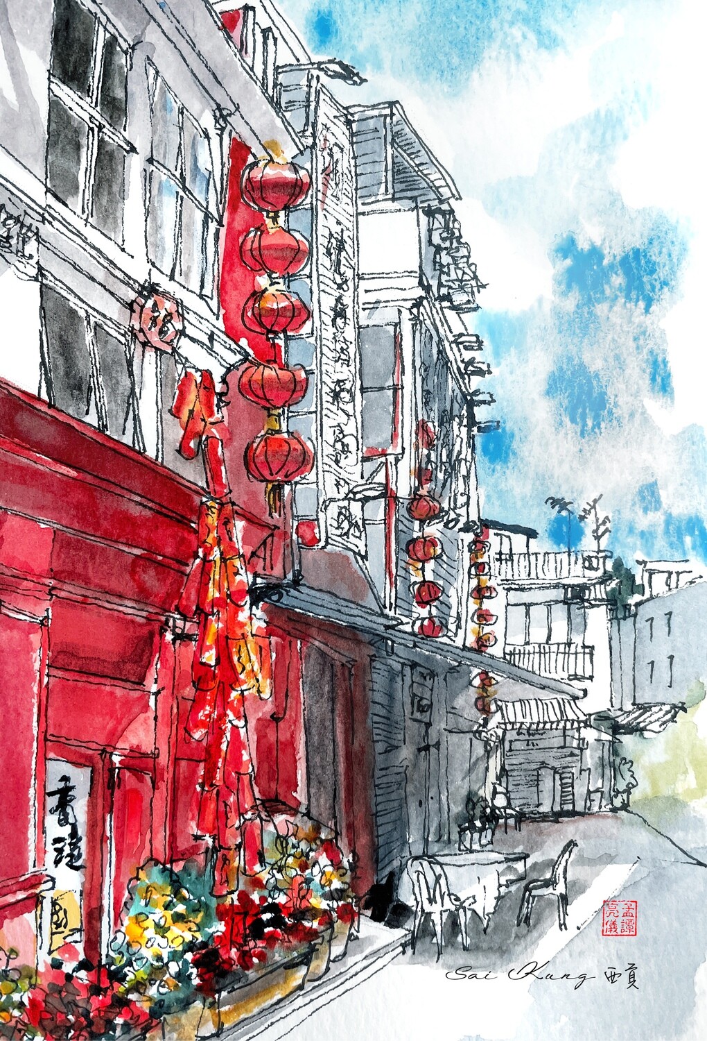 Chinese New Year. Watercolour Greeting cards/ Postcards/ Art prints of Hong Kong  新年。 香港水墨淡彩賀卡/ 明信片／印畫