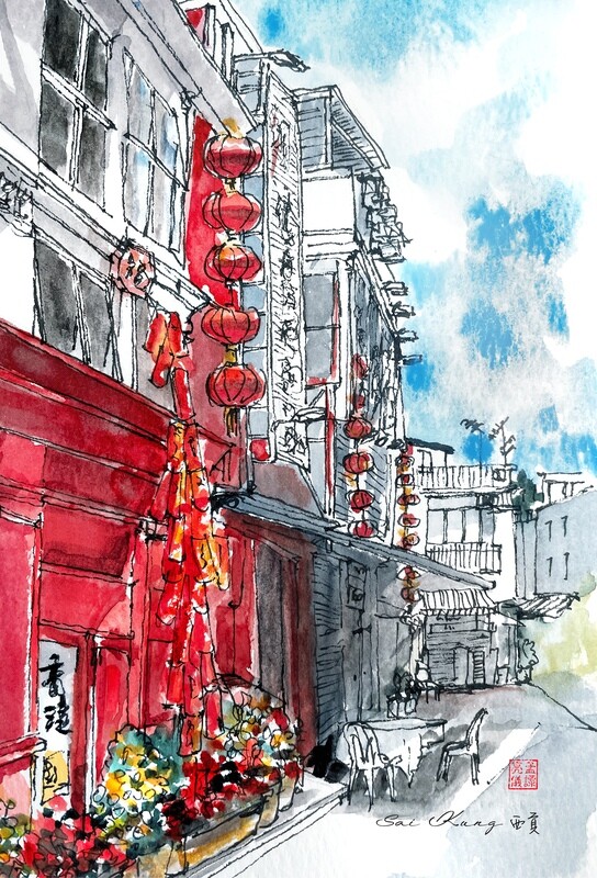 Chinese New Year. Watercolour Greeting cards/ Postcards/ Art prints of Hong Kong  新年。 香港水墨淡彩賀卡/ 明信片／印畫