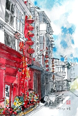 Chinese New Year. Watercolour Greeting cards/ Postcards/ Art prints of Hong Kong  新年。 香港水墨淡彩賀卡/ 明信片／印畫