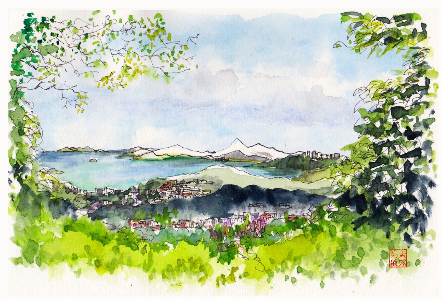 Panorama. Watercolour Greeting cards/ Postcards/ Art prints of Hong Kong  福地。 香港水墨淡彩賀卡/ 明信片／印畫