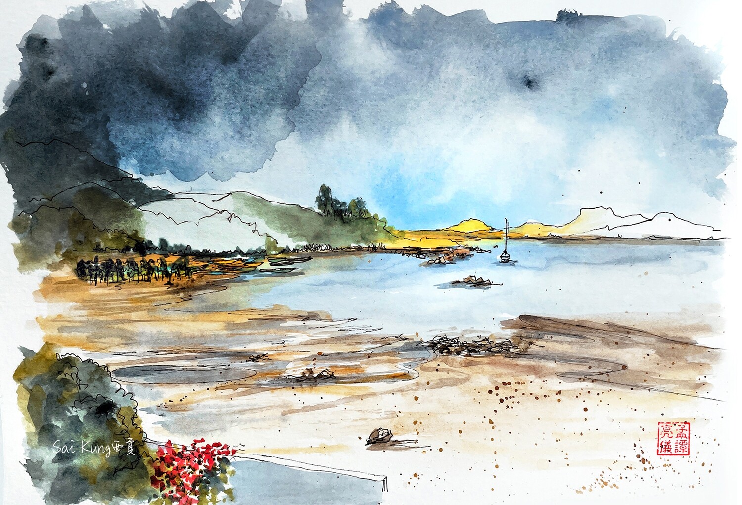 After the storm. Watercolour Greeting cards/ Postcards/ Art prints of Hong Kong  雨後。 香港水墨淡彩賀卡/ 明信片／印畫