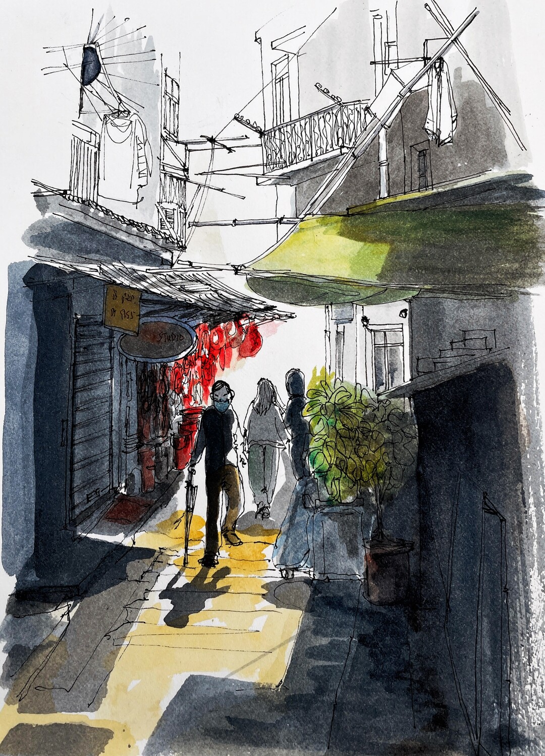 Alley. Watercolour Greeting cards/ Postcards/ Art prints of Hong Kong  小店。 香港水墨淡彩賀卡/ 明信片／印畫