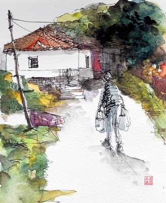 Home. Watercolour Greeting cards/ Postcards/ Art prints of Hong Kong  回家。 香港水墨淡彩賀卡/ 明信片／印畫