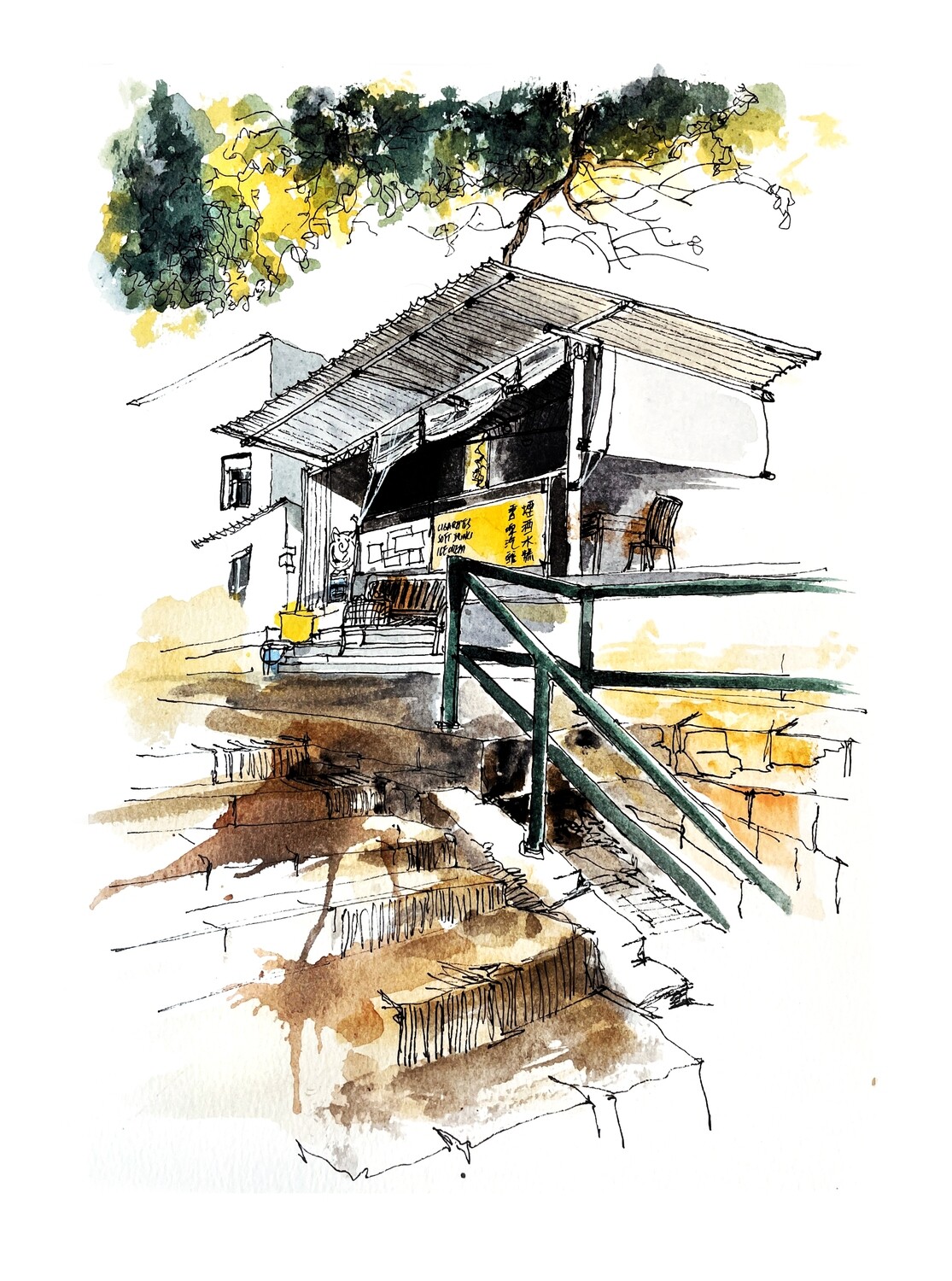 Corner store. Watercolour Greeting cards/ Postcards/ Art prints of Hong Kong  士多。 香港水墨淡彩賀卡/ 明信片／印畫