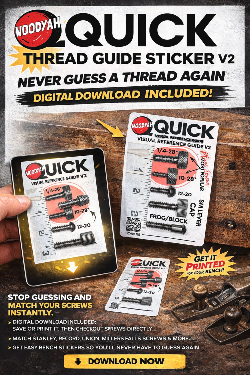 Screw Visual Reference Guide Sticker for Hand Planes