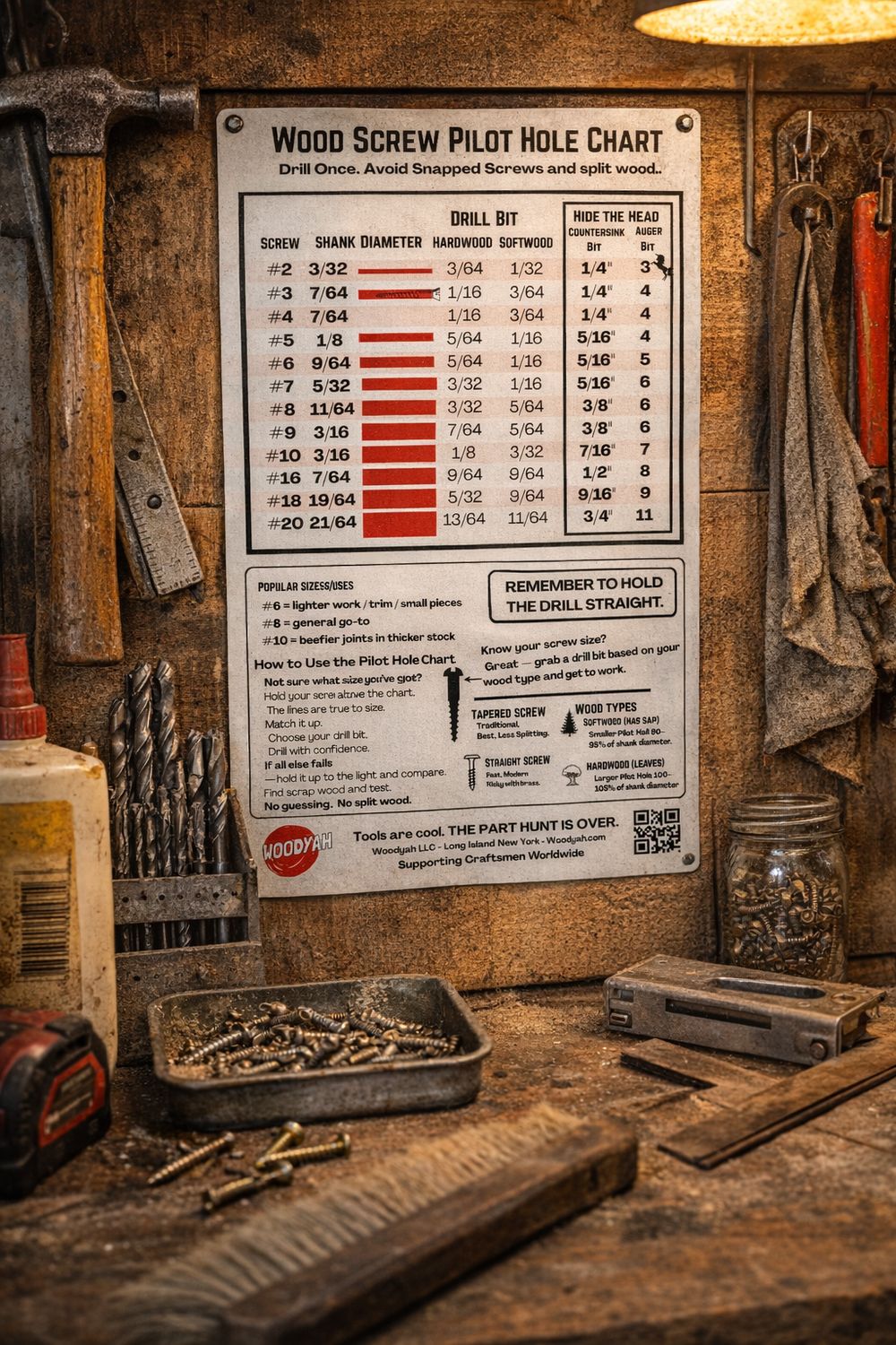 6x4 Pilot Hole Screw Chart Sticker