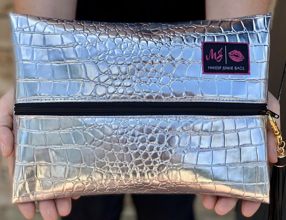 Makeup Junkie Bag - Silver Gator