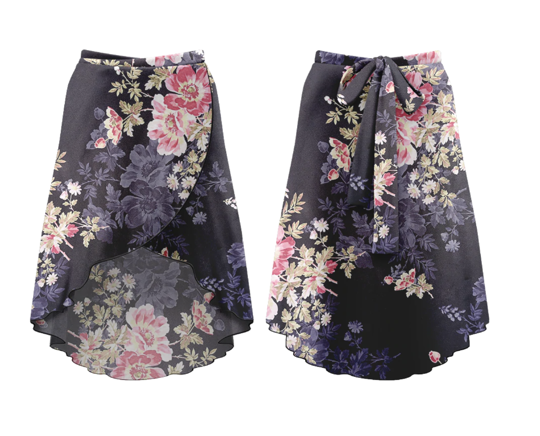 Velvet Chiffon Wrap Skirt - Noir Rose S0002L