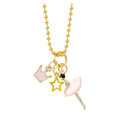 Ballerina, Crown & Star Gold Charm Necklace