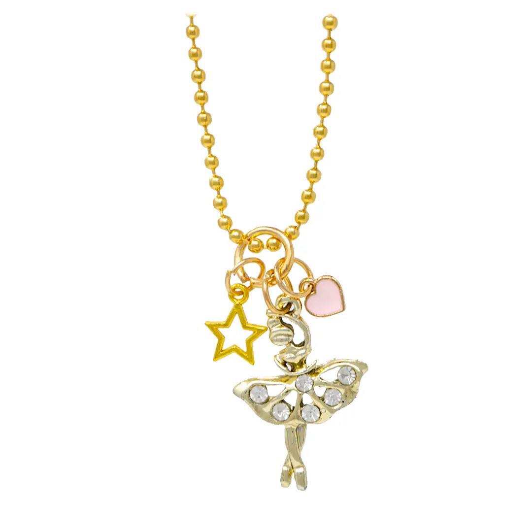 Ballerina, Heart & Stars Gold Charm Necklace