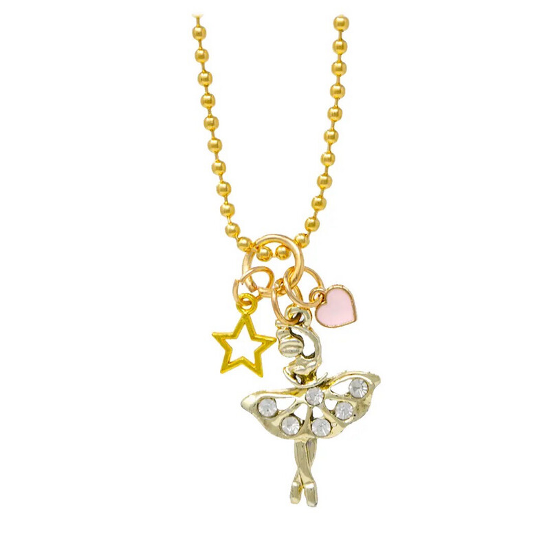 Ballerina, Heart &amp; Stars Gold Charm Necklace