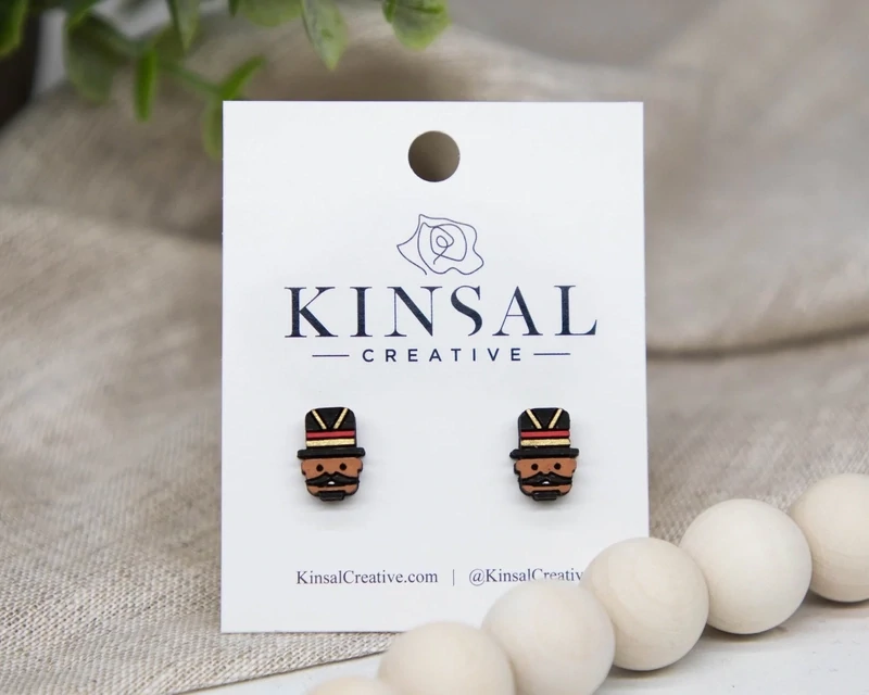 Nutcracker Wood Stud Earrings