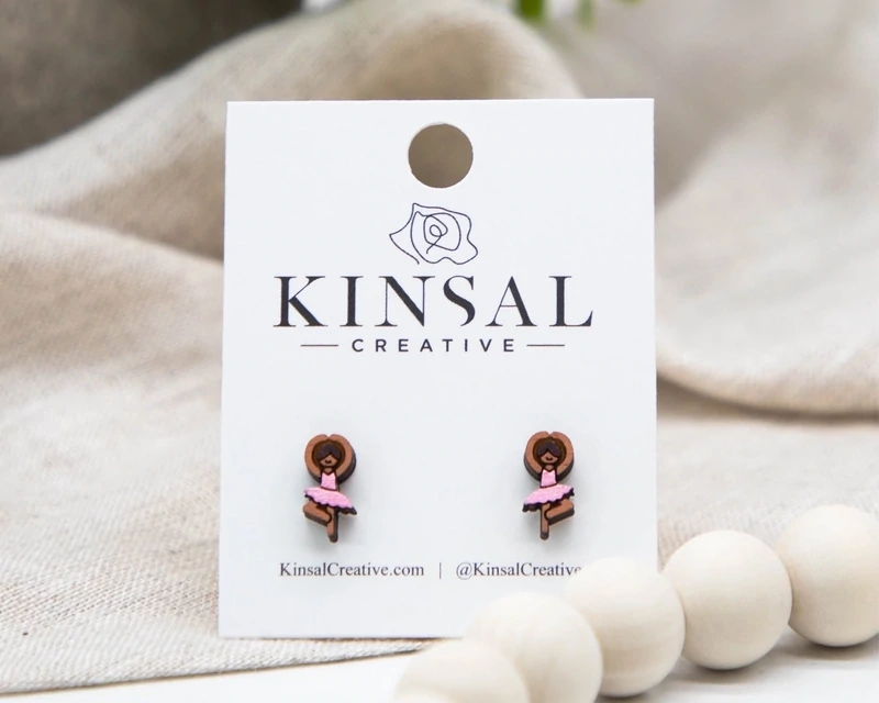 Ballerina Wood Stud Earrings