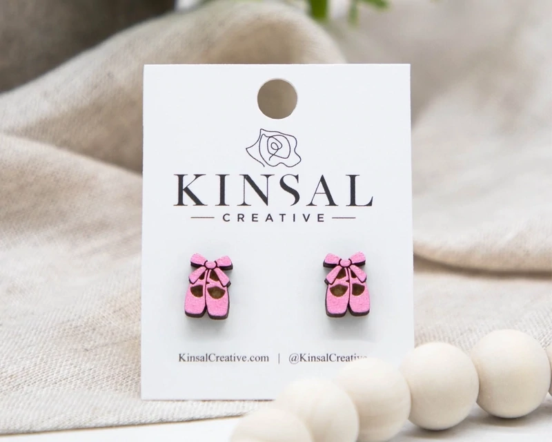 Ballet Shoes Wood Stud Earrings 