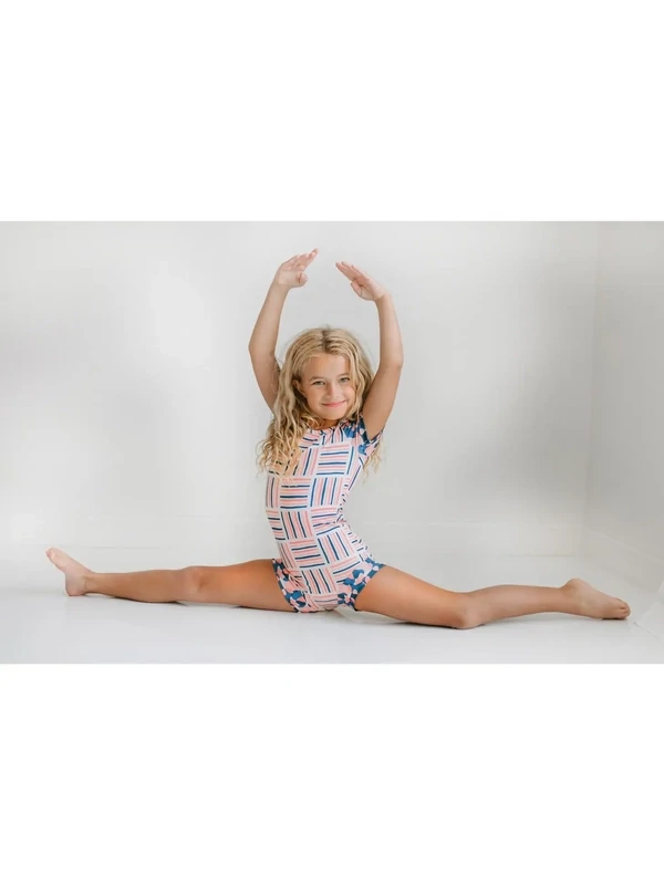 Pink Blue Modern Block Print Leotard