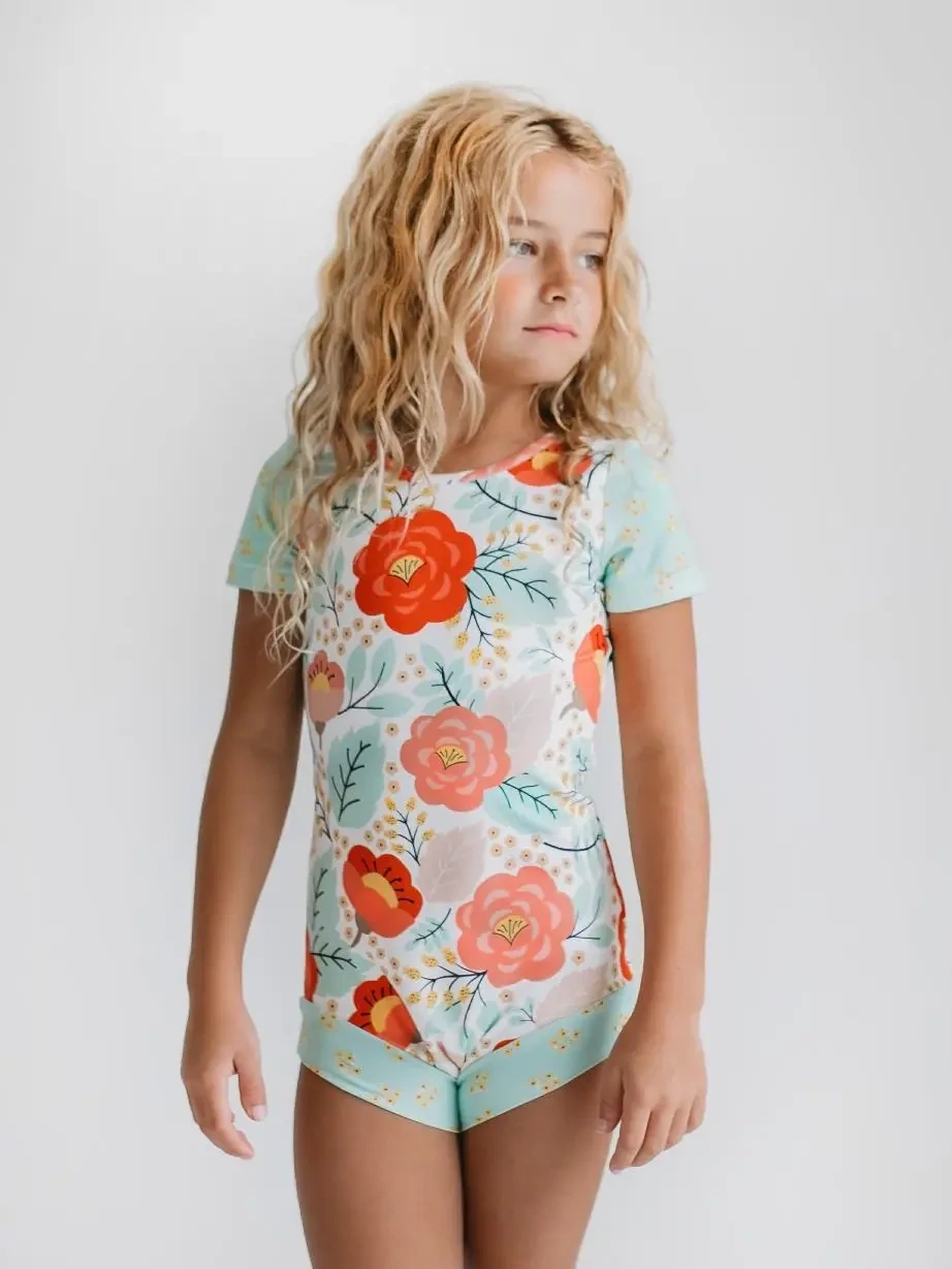 Coral Teal Floral Leotard