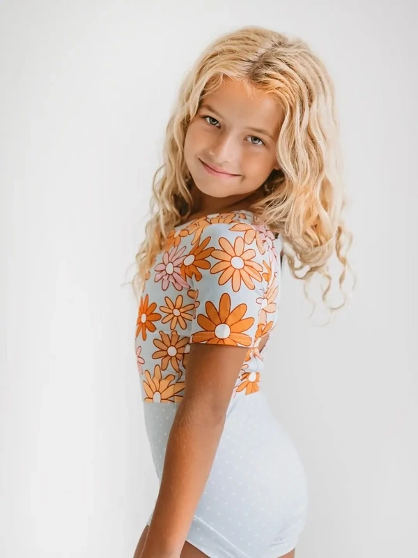 Gray Retro Flower Leotard