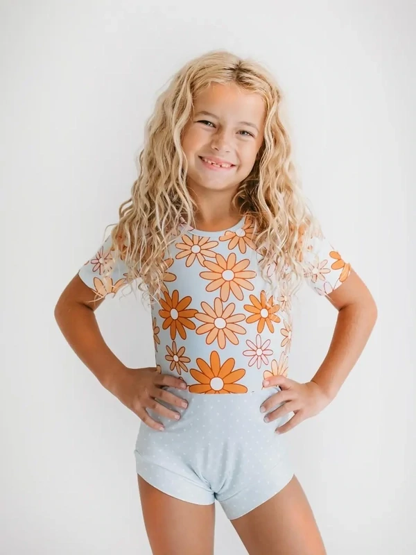 Gray Retro Flower Leotard