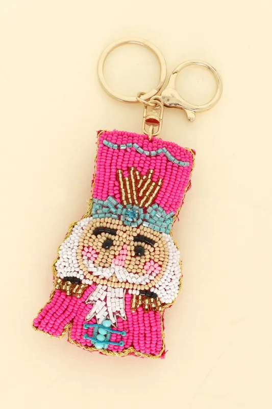 Christmas Nutcracker Seed Bead Key Chain Bag Charm