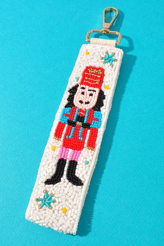 White Christmas Nutcracker Seed Bead Key Chain