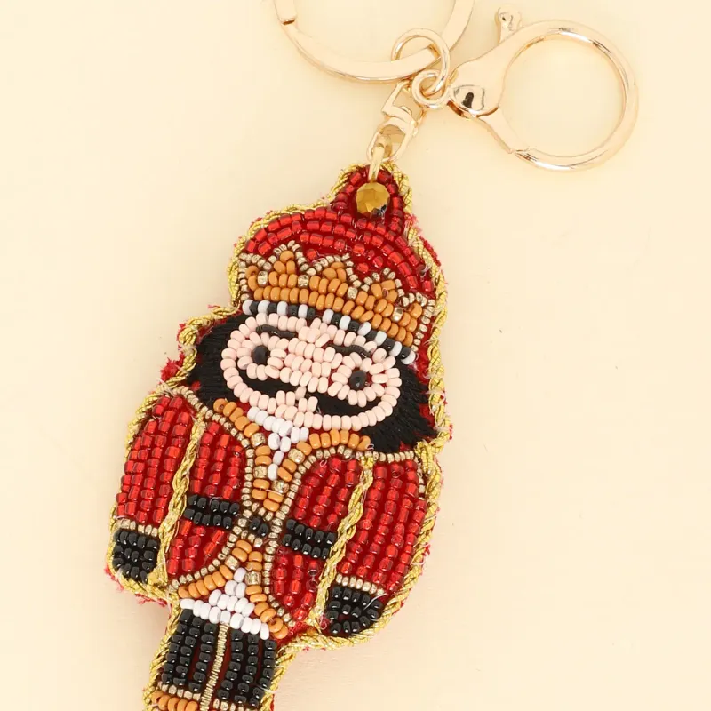 Red Christmas Nutcracker Seed Bead Key Chain