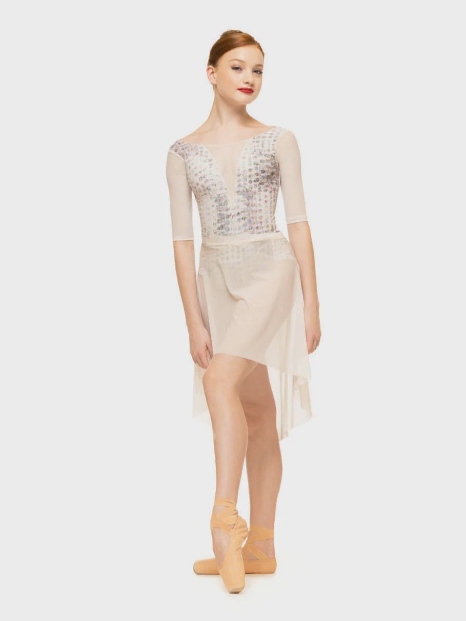 Long High-Low Skirt Cream Mesh