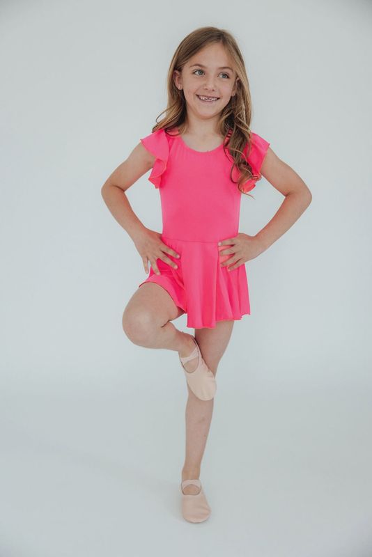 Neon Pink Twirl Leotard Dress
