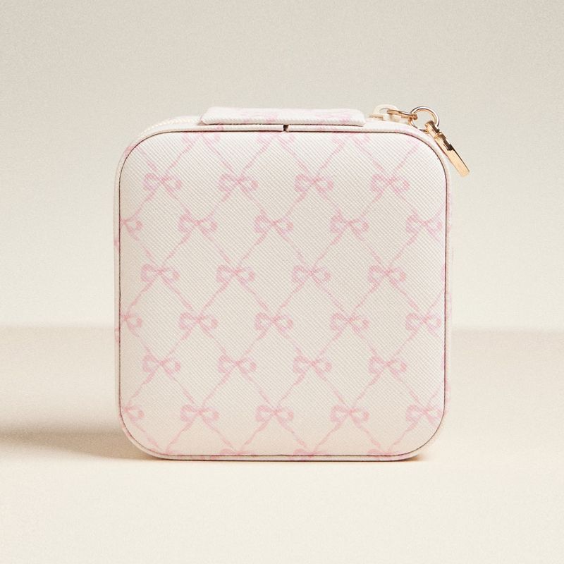 Pink Bow Pattern Portable Square Jewelry Box