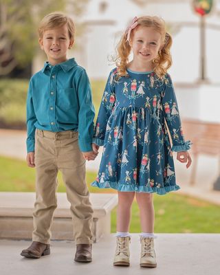 Girls Midnight Nutcracker Bow-Accent Pocket A-Line Dress